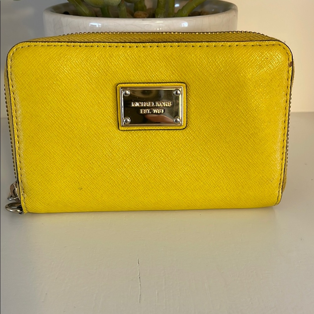 Michael Kors Yellow Leather Wallet with Gold Detail
